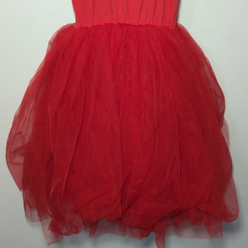 Girls Red Ribbed Dress with Tutu Skirt Spaghetti Strap Fairy Size EU 140 US 10